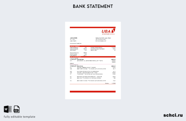 цифровая загрузка шаблона Excel банковской выписки Нигерии UBA
